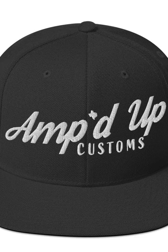 Amp'd Up Custom Snapback Hat in black with stylish embroidered logo for casual wear