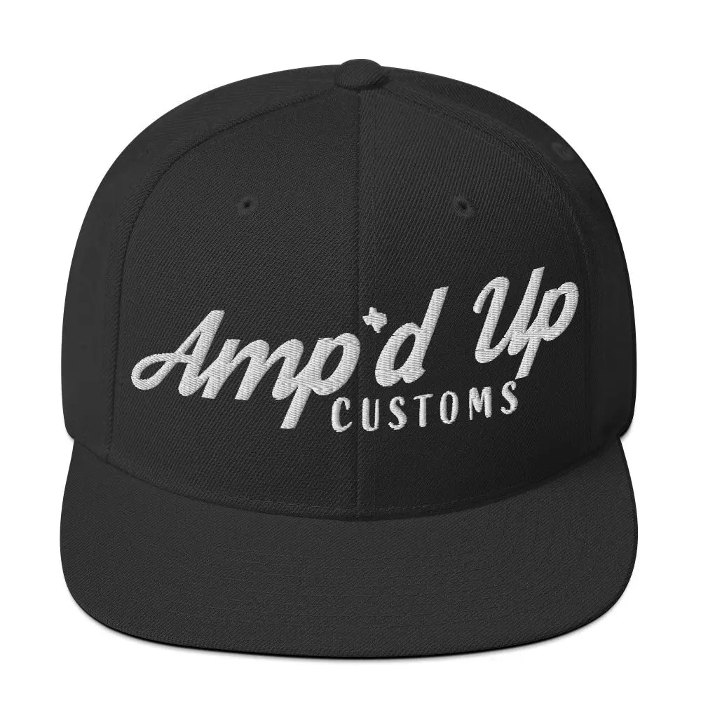 Amp'd Up Custom Snapback Hat in black with stylish embroidered logo for casual wear