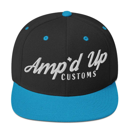 Amp'd Up Custom Snapback Hat in Black with Blue Brim and Embroidered Logo