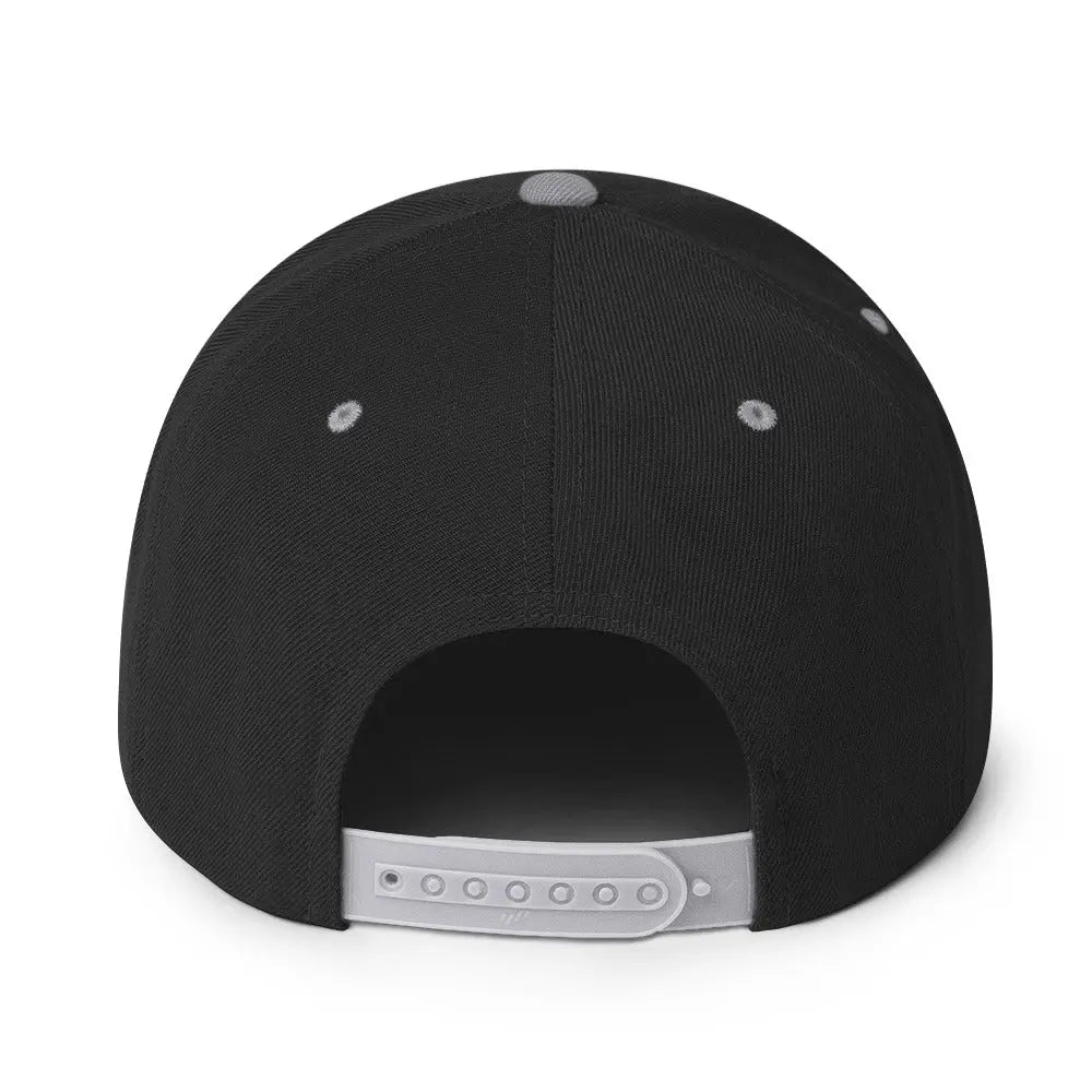 Back view of the Amp'd Up Custom Snapback Hat featuring a sleek black design with adjustable strap