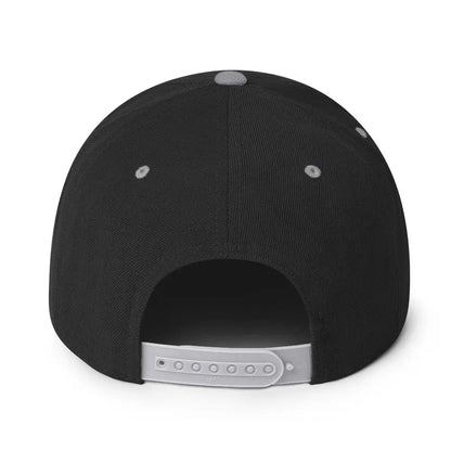 Back view of the Amp'd Up Custom Snapback Hat featuring a sleek black design with adjustable strap