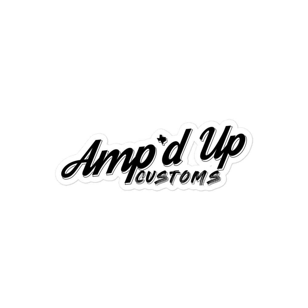 Amp'd Up Custom Sticker featuring a stylish black and white design for personalized use