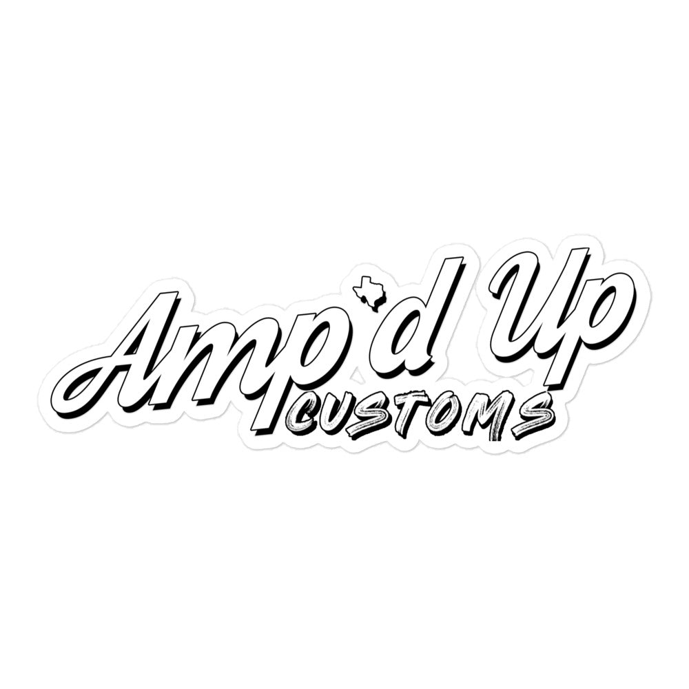 Amp'd Up Custom Sticker in Black and White with Stylish Font Design for Personal or Promotional Use