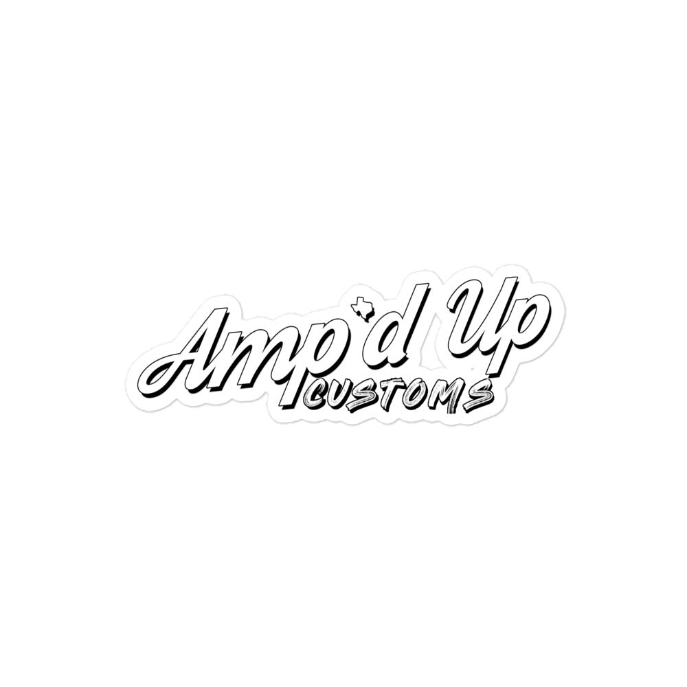 Amp'd Up Custom Sticker featuring stylish typography on a white background