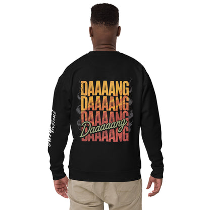 Back illustration of DANG Sweatshirt featuring bold colorful text for a trendy look