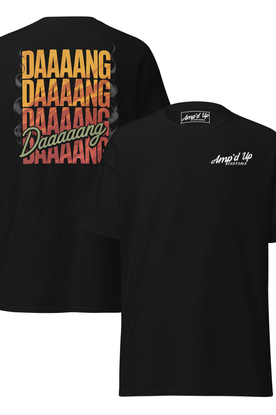 Amp'd Up Custom DANG T-Shirt with vibrant back illustration featuring bold text design