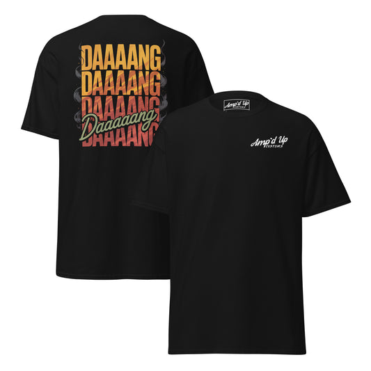 Amp'd Up Custom DANG T-Shirt with vibrant back illustration featuring bold text design