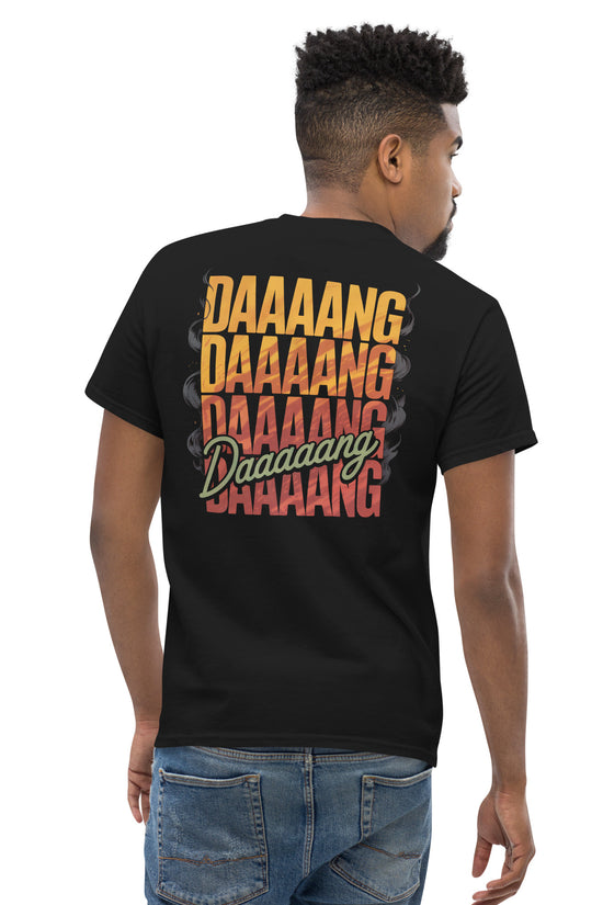 Amp'd Up Custom DANG T-Shirt with colorful back illustration featuring the word DAAANG