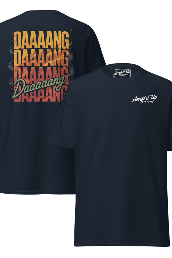 Amp'd Up Custom DANG T-Shirt featuring a colorful back illustration with playful text design