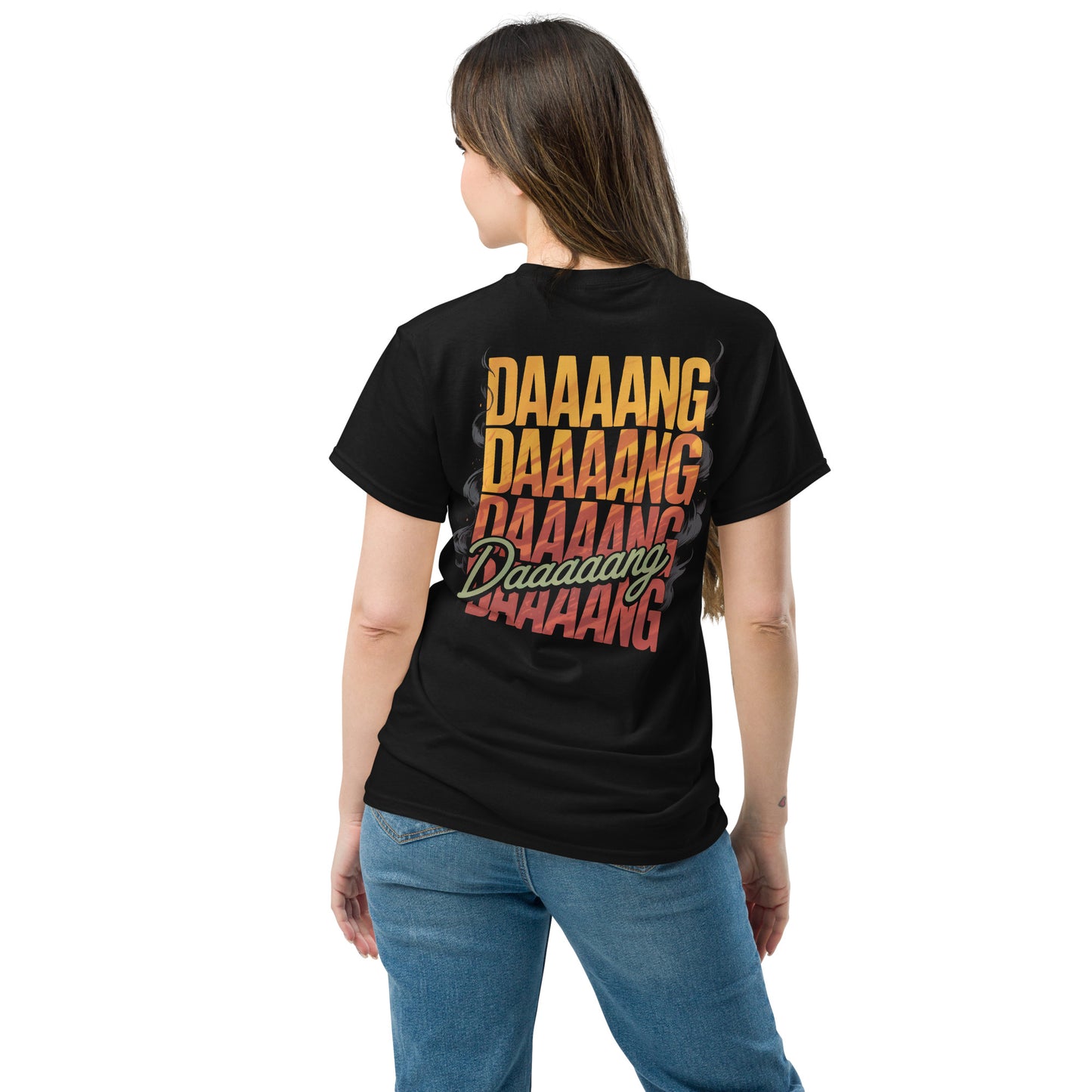 DANG T-Shirt featuring colorful back illustration with fun text in a stylish design