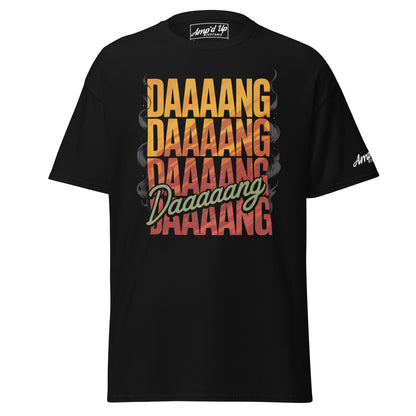 Amp'd Up Custom DANG T-Shirt with bold text design on a black background