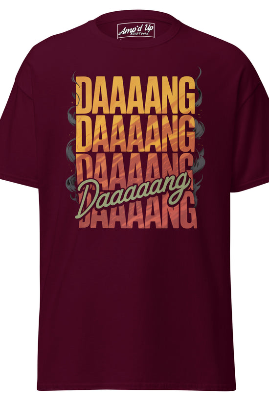 Amp'd Up Custom DANG T-Shirt in Maroon with Bold Graphic Text Design