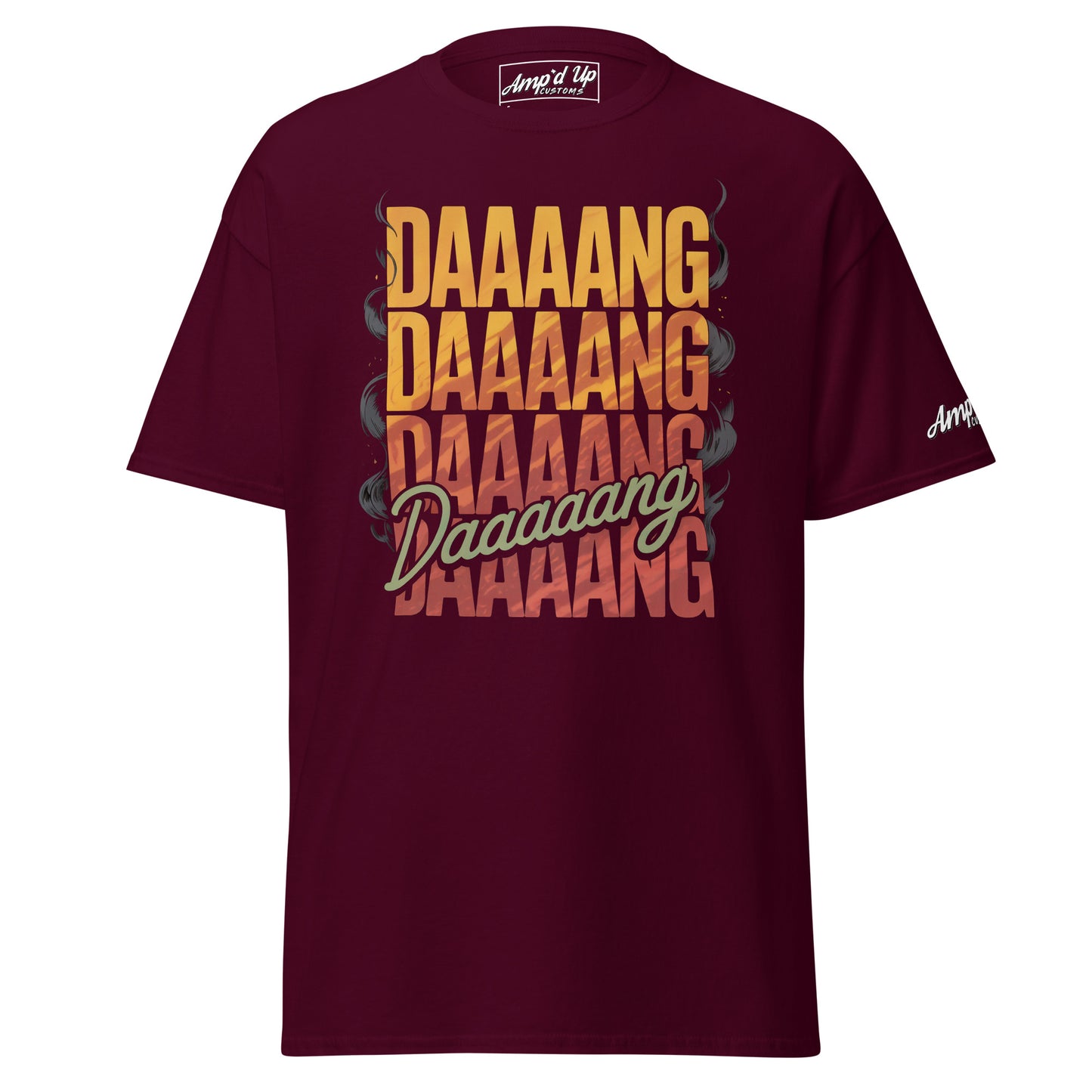 Amp'd Up Custom DANG T-Shirt in Maroon with Bold Graphic Text Design