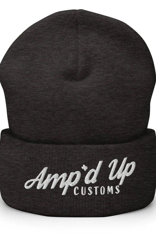 Amp'd Up Embroidered Cuffed Beanie in dark gray with stylish logo for warmth and style