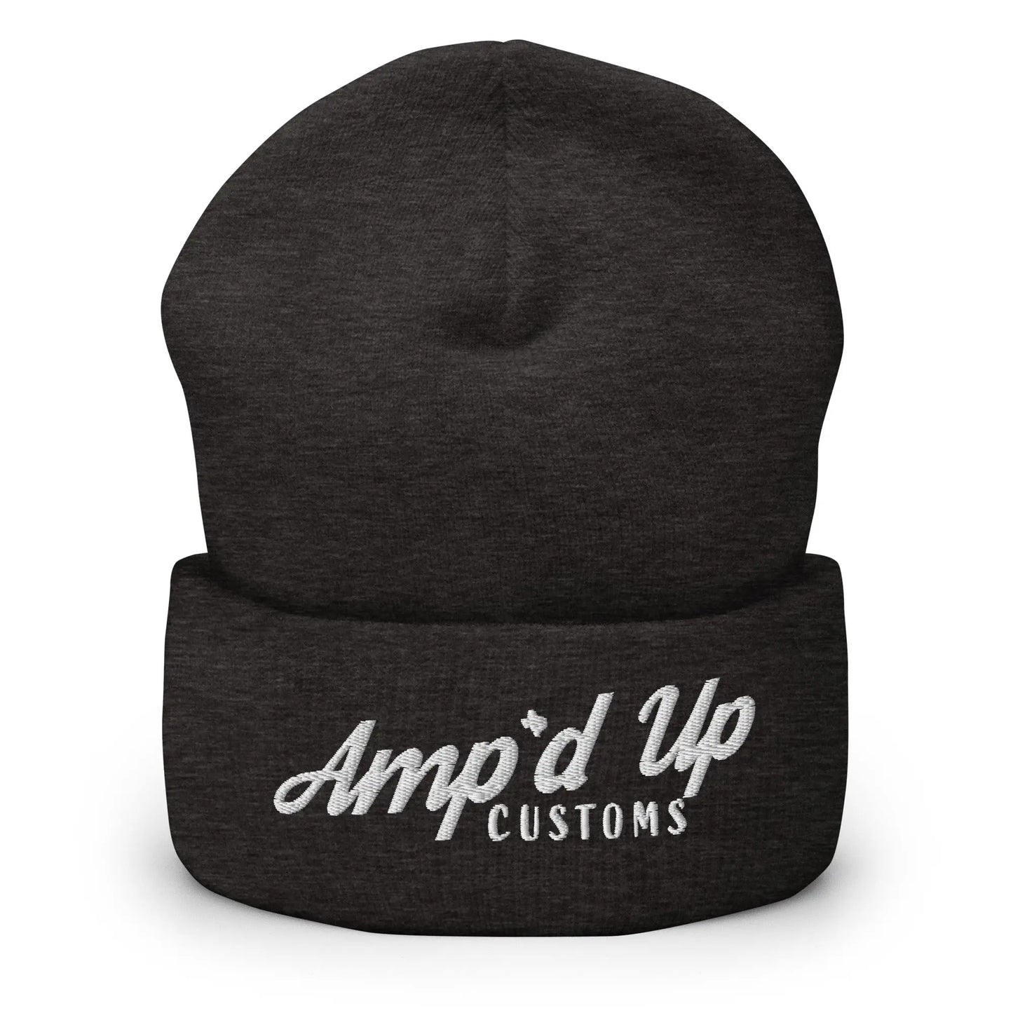 Amp'd Up Embroidered Cuffed Beanie in dark gray with stylish logo for warmth and style