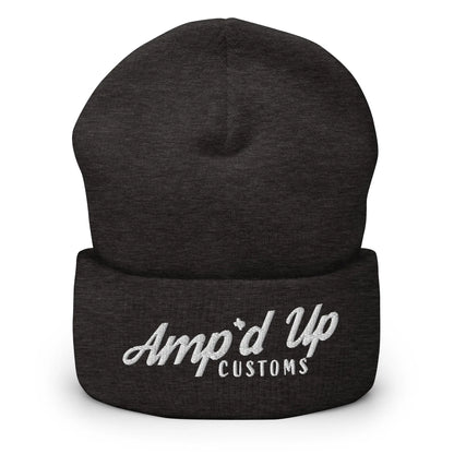 Amp'd Up Embroidered Cuffed Beanie in dark gray with stylish logo for warmth and style