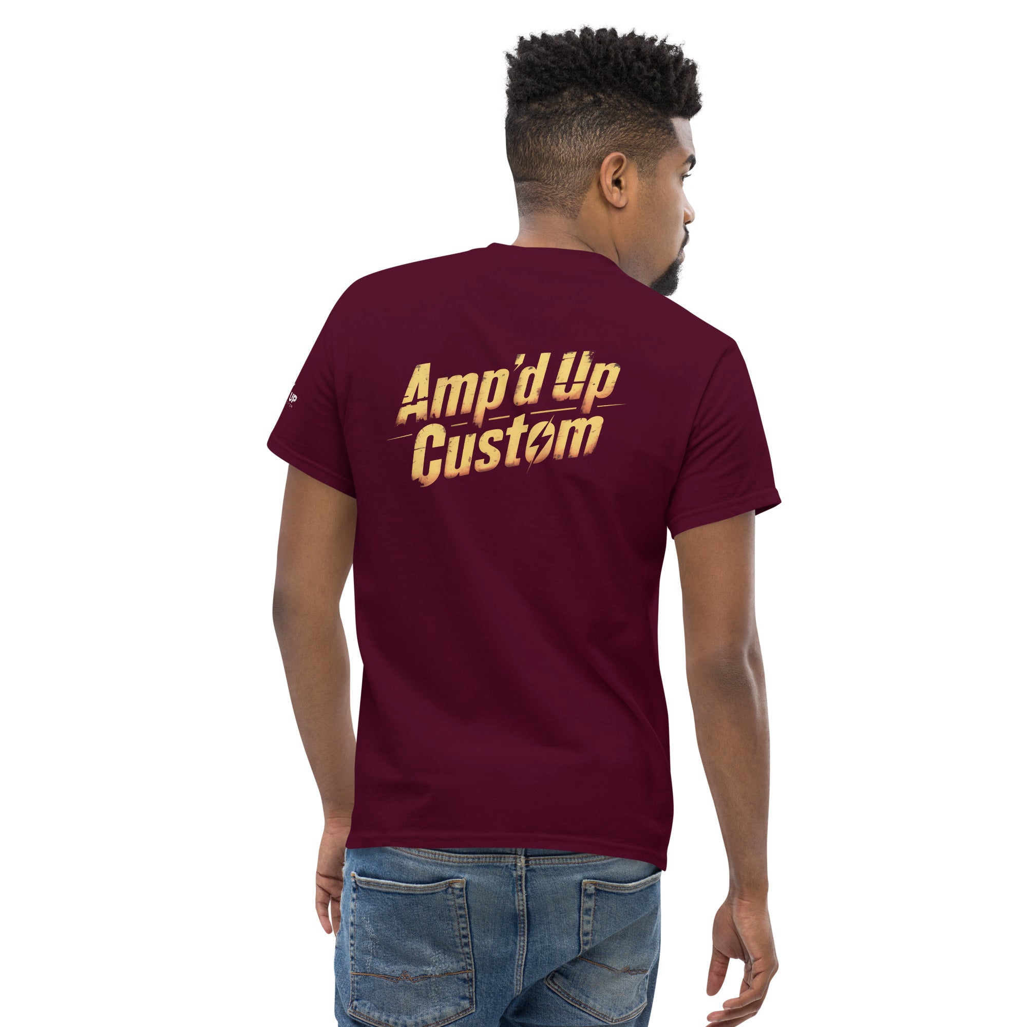 Amp'd Up Fallout Series Inspired T-Shirt w/ graphic on the back in maroon color