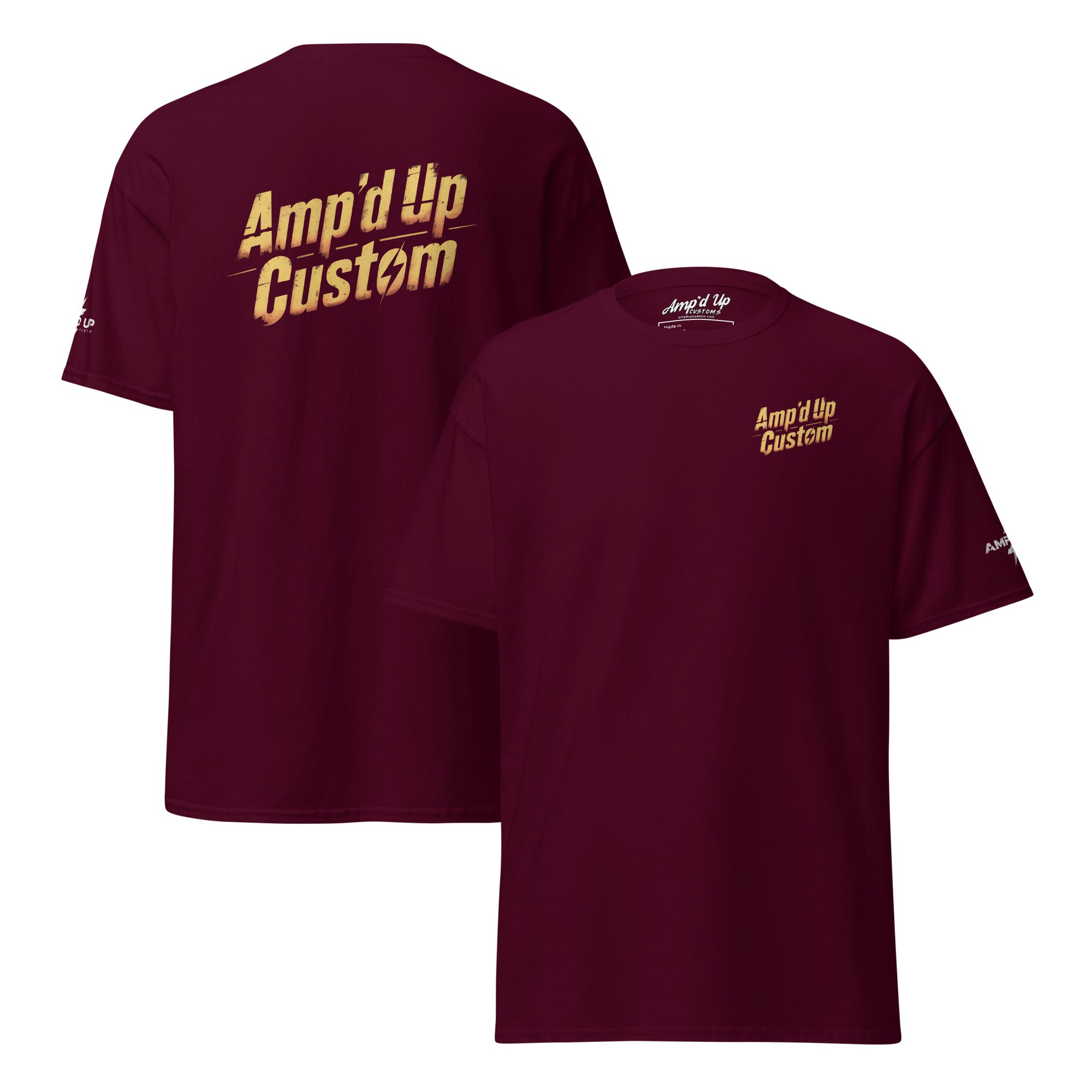 Amp'd Up Fallout Series Inspired T-Shirt with graphic on the back in burgundy color