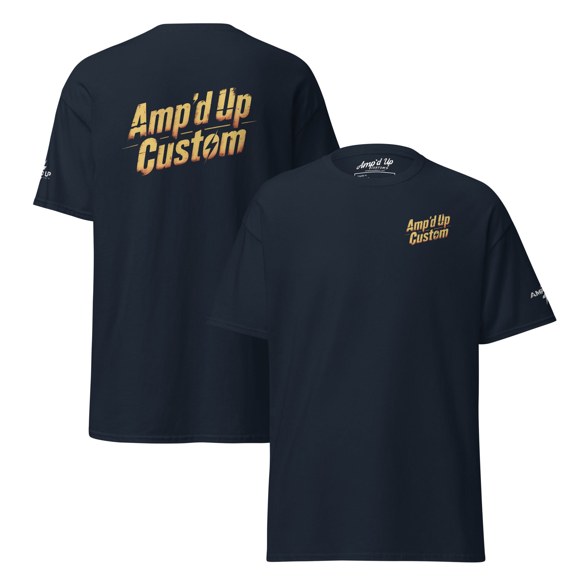 Amp'd Up Fallout Series Inspired T-Shirt with graphic on the back in navy blue