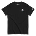 Black Amp'd Up Custom Ghost with Boba T-Shirt featuring small ghost drinking boba tea on chest