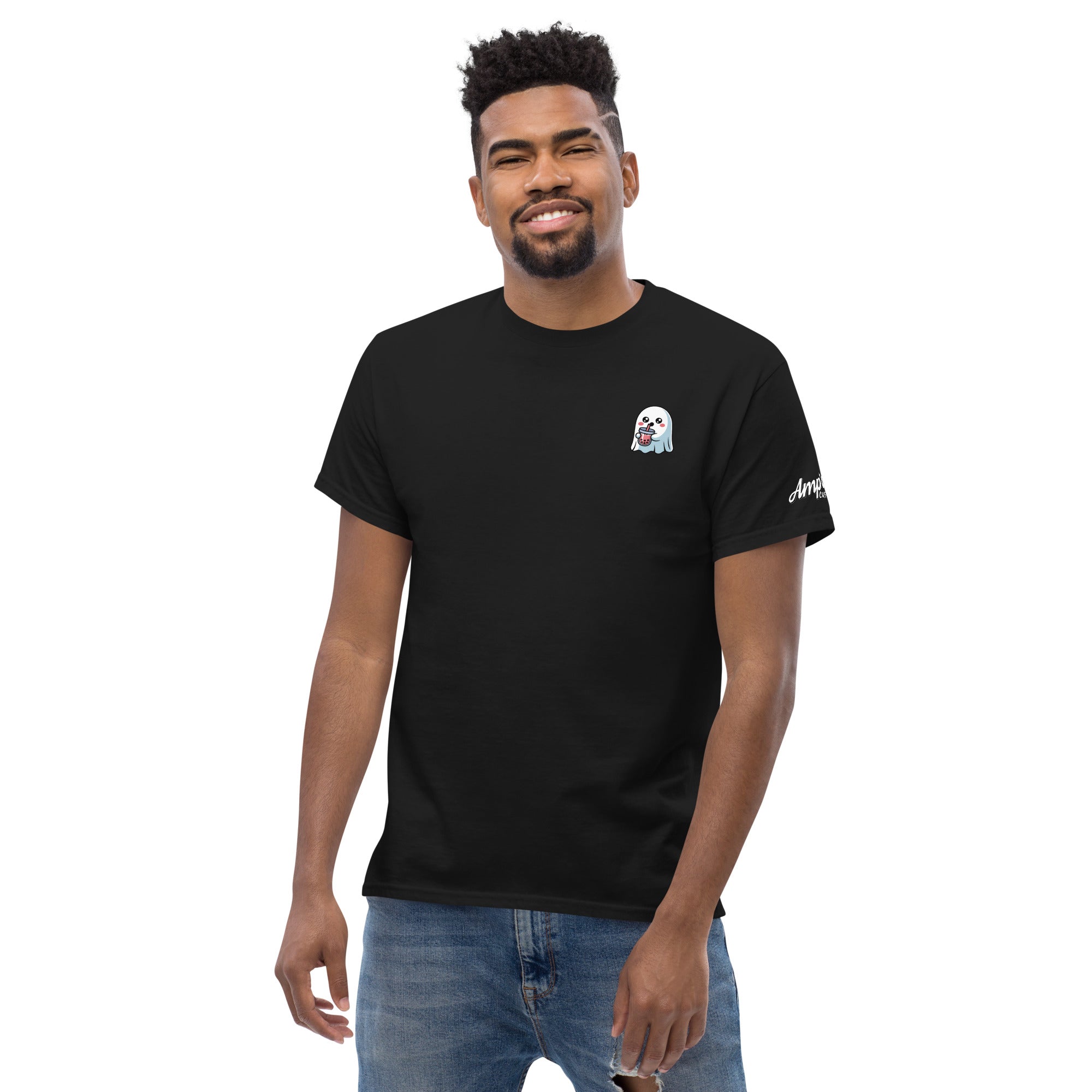 Ghost with Boba T-Shirt by Amp'd Up Custom black tee with small ghost and boba graphic on chest