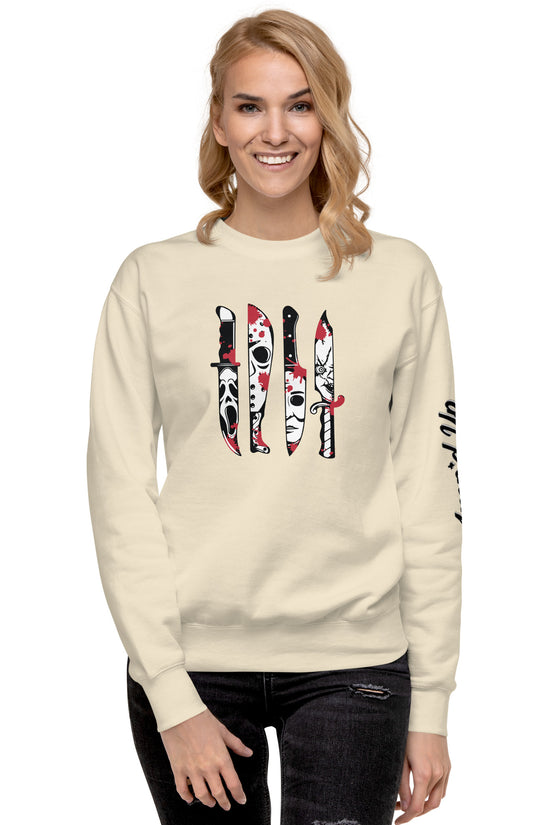Horror Movie Classic Knives Sweatshirt by Amp'd Up Custom featuring knife graphic and comfortable fit