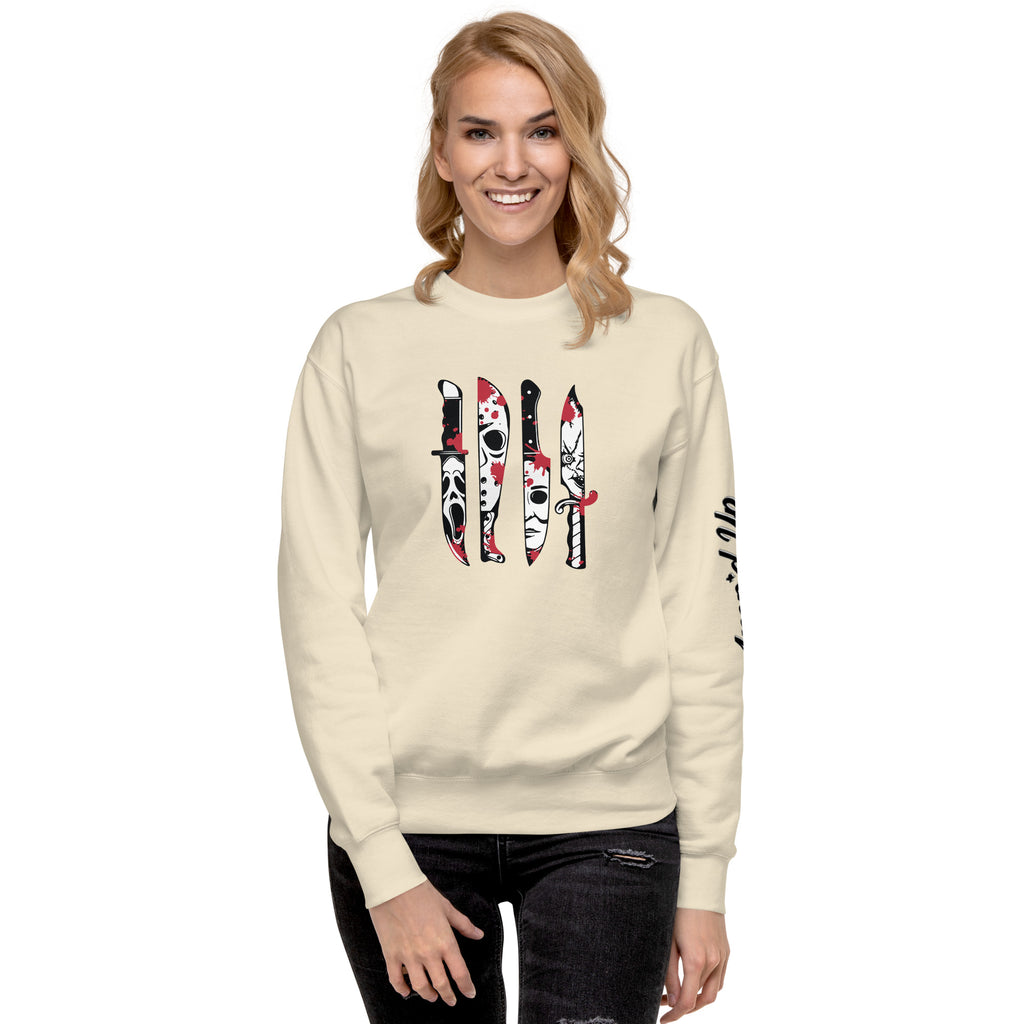 Horror Movie Classic Knives Sweatshirt by Amp'd Up Custom featuring knife graphic and comfortable fit