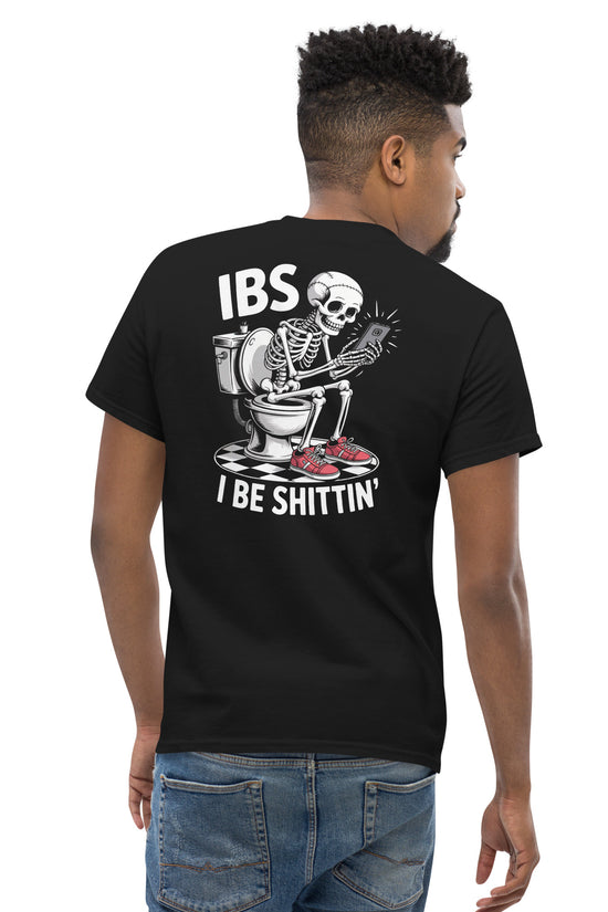 Amp'd Up Custom I Be Shittin T-Shirt with Skeleton Graphic on Back in Black Color