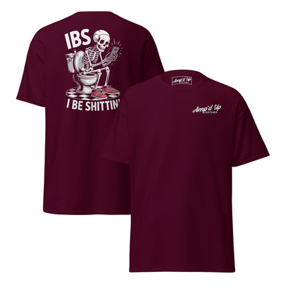 Amp'd Up Custom I Be Shittin T-Shirt with Skeleton Graphic on Back in Burgundy Color