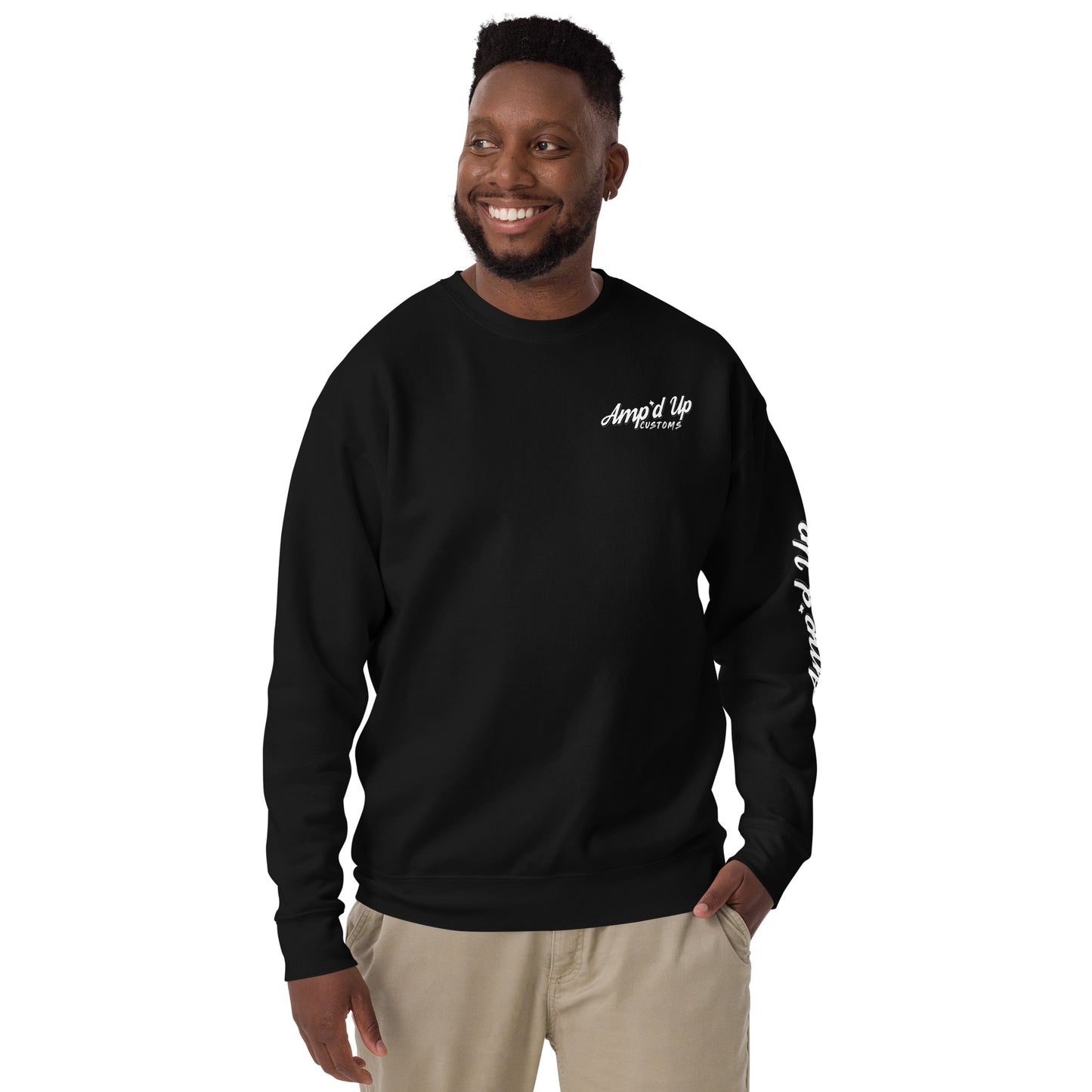 Amp'd Up Custom King of the Garage Sweatshirt featuring a stylish back illustration in black