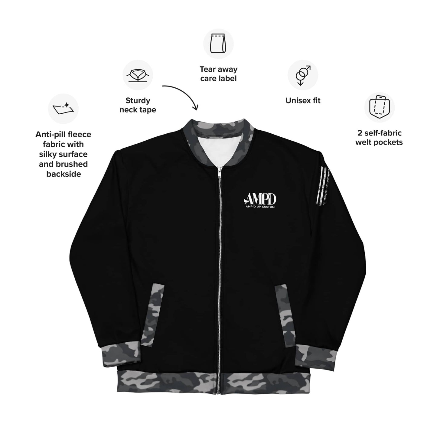 Amp'd Up Logo 2026 Bomber Jacket featuring anti-pill fleece fabric and unisex fit