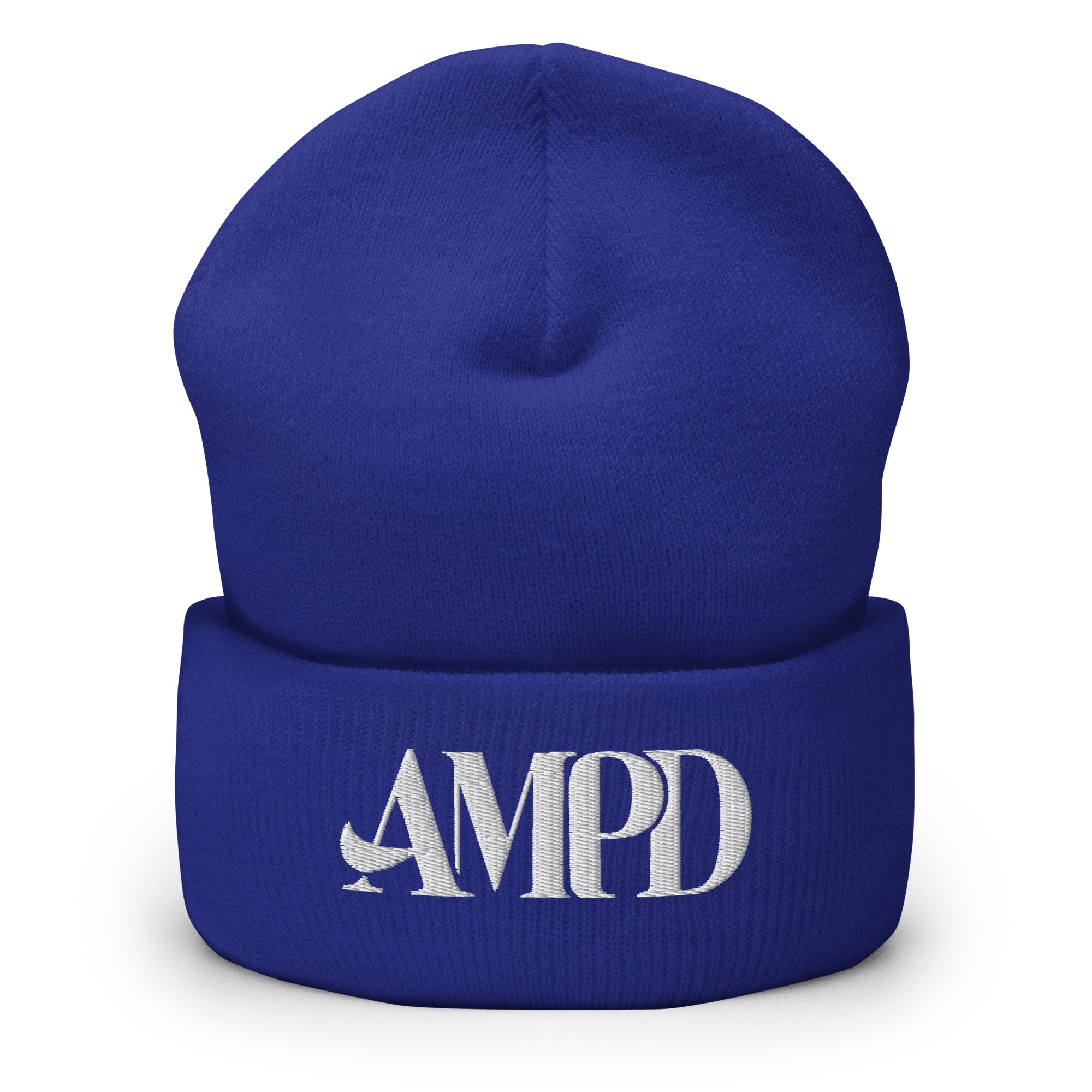 Amp'd Up Logo Cuffed Beanie in vibrant blue featuring embroidered logo for stylish warmth