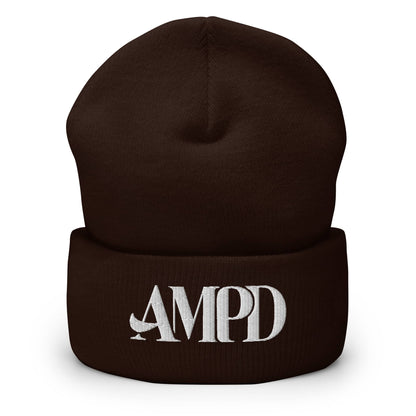 Brown Amp'd Up Logo Cuffed Beanie with White Embroidery for Stylish Warmth