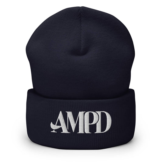 Amp'd Up Logo Cuffed Beanie in navy blue with embroidered logo for stylish comfort