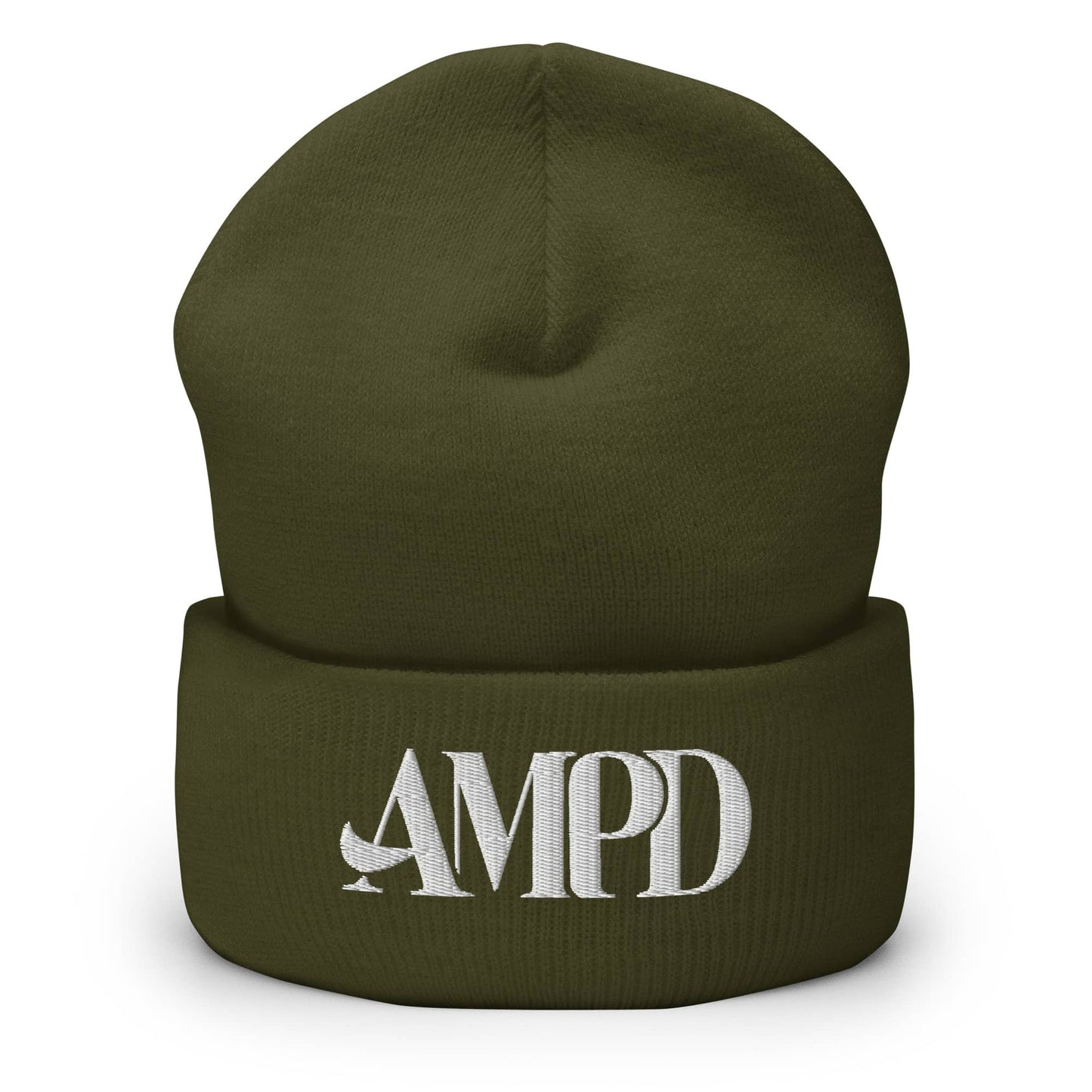 Amp'd Up Logo Cuffed Beanie in olive green with stylish embroidered logo