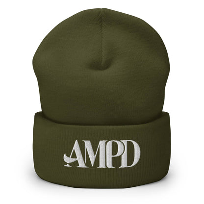 Amp'd Up Logo Cuffed Beanie in olive green with stylish embroidered logo