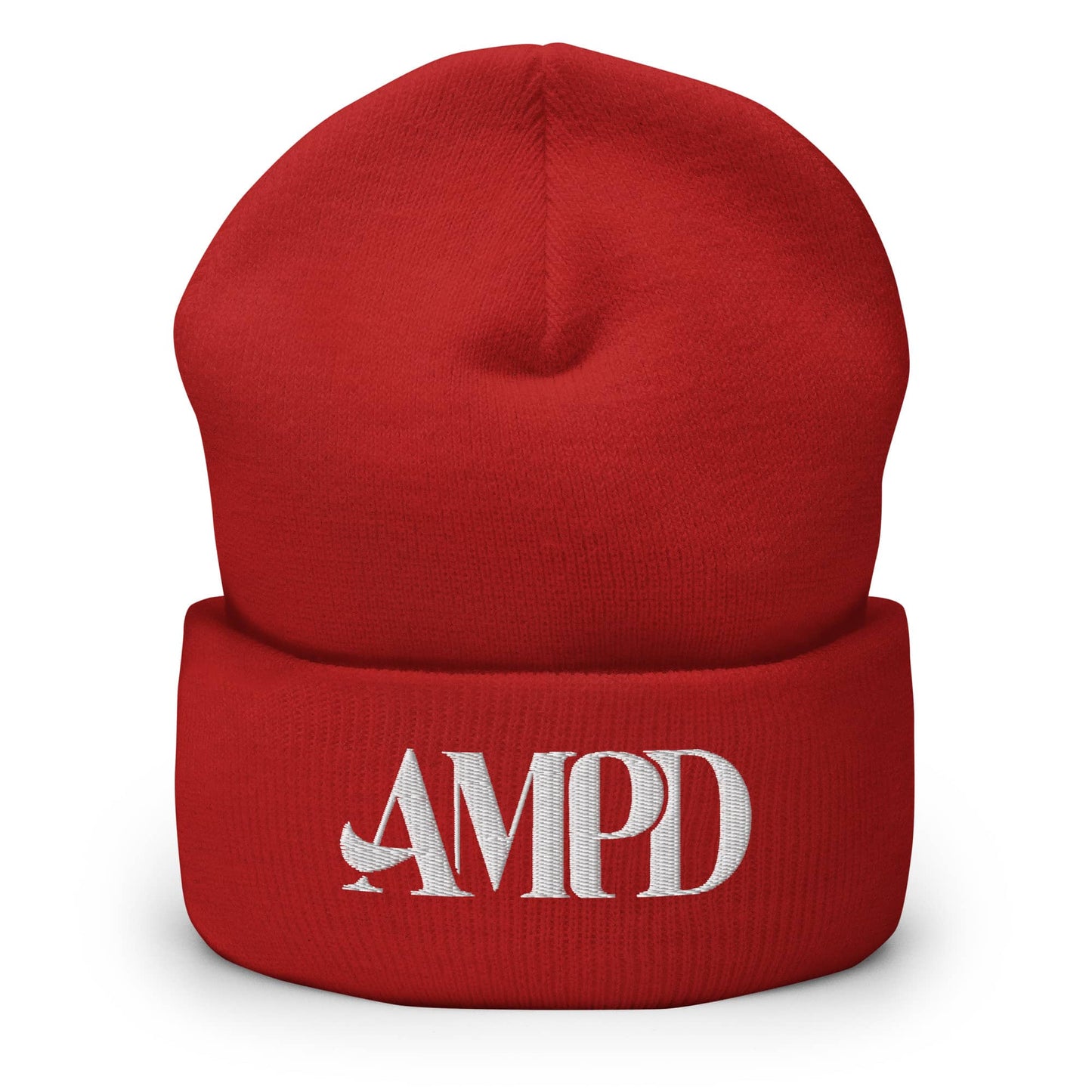 Amp'd Up Logo Cuffed Beanie in red with stylish embroidered logo for winter warmth