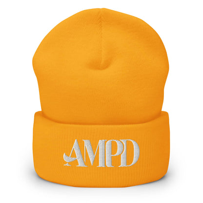 Bright yellow Amp'd Up Logo Cuffed Beanie with stylish embroidered logo for trendy winter wear