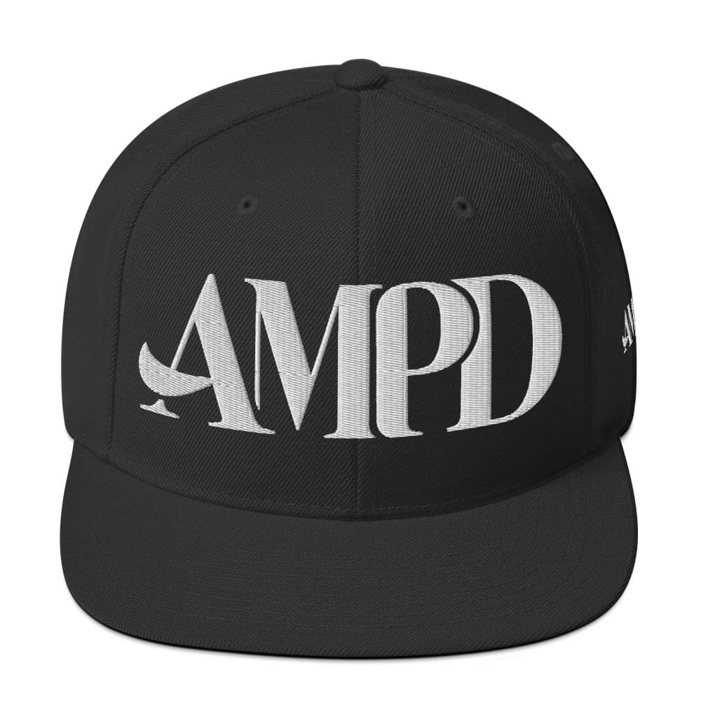 Ampd Up Logo Snapback hat in black with bold white lettering for a stylish look
