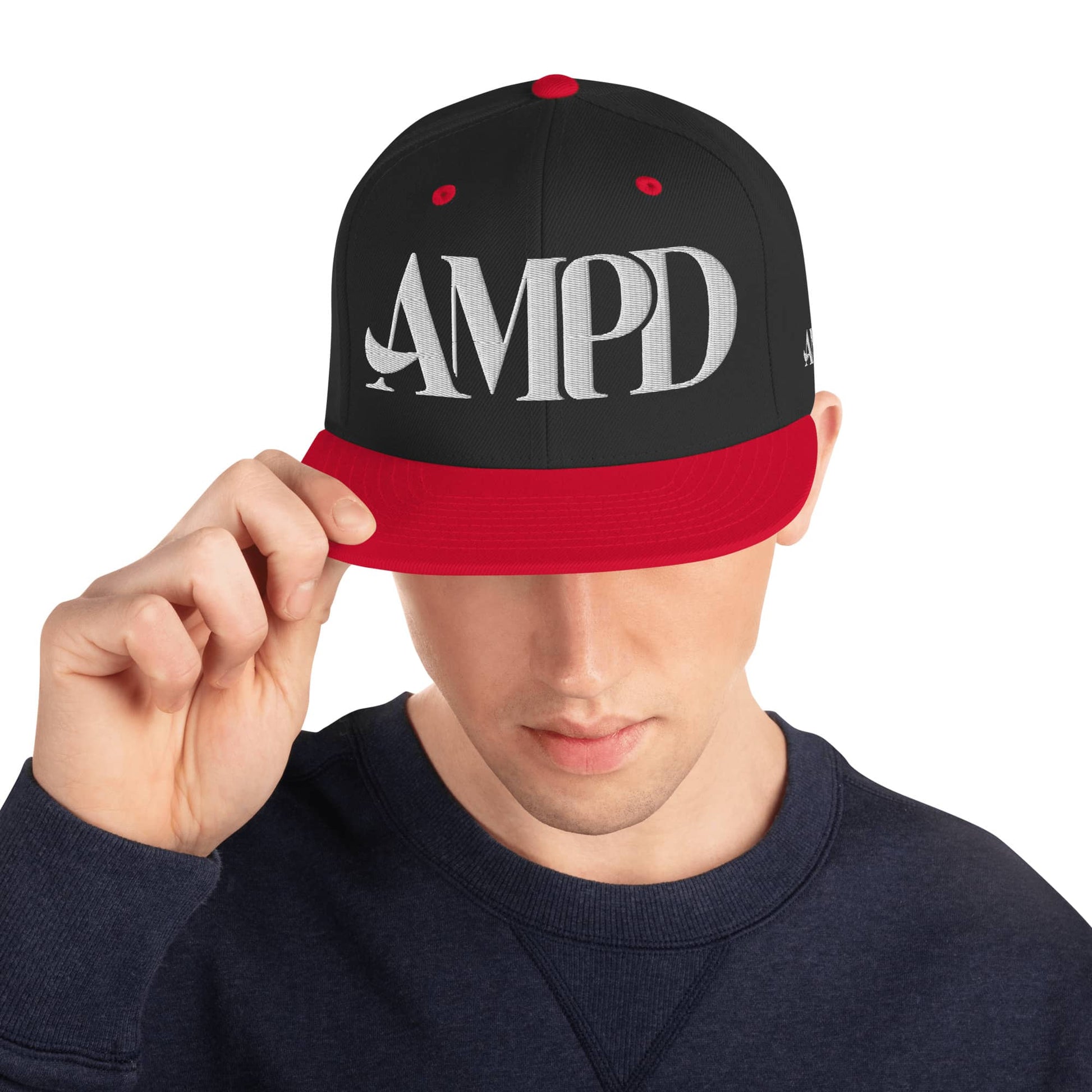 Ampd Up Logo Snapback hat with contrasting black and red colors for a stylish look