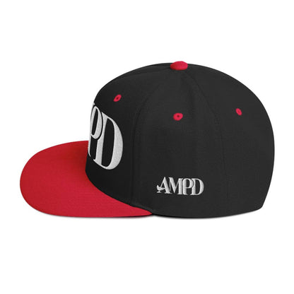 Ampd Up Logo Snapback hat in black and red featuring embroidered AMP'D branding