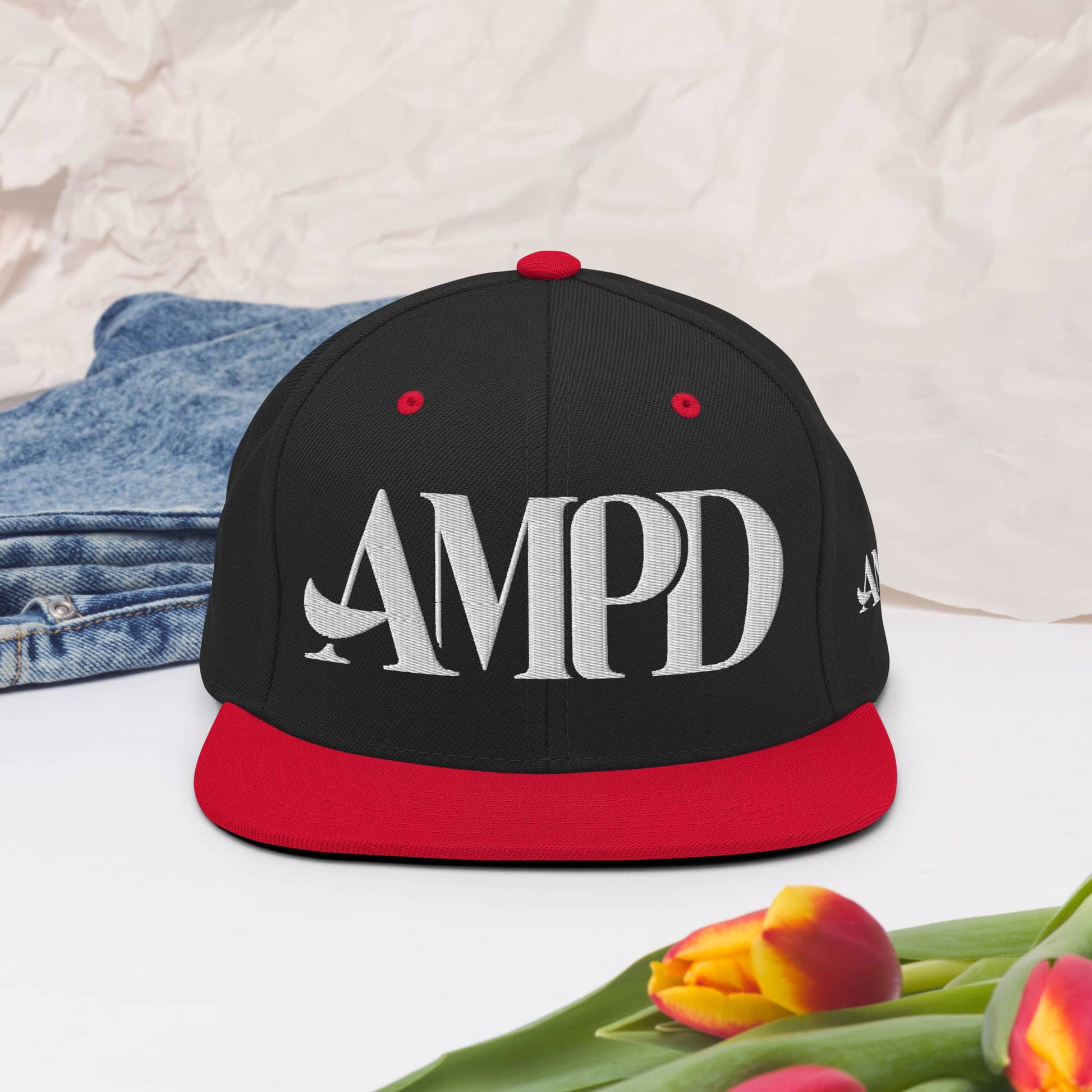 Ampd Up Logo Snapback hat in black and red for a stylish casual look