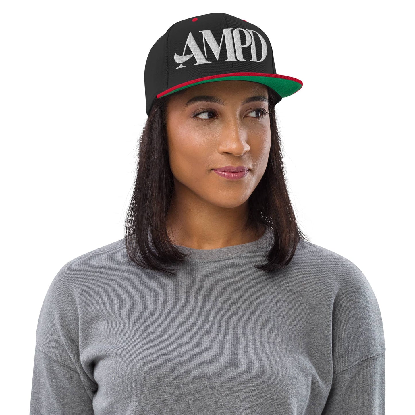 Ampd Up Logo Snapback hat in black featuring a stylish design and adjustable fit