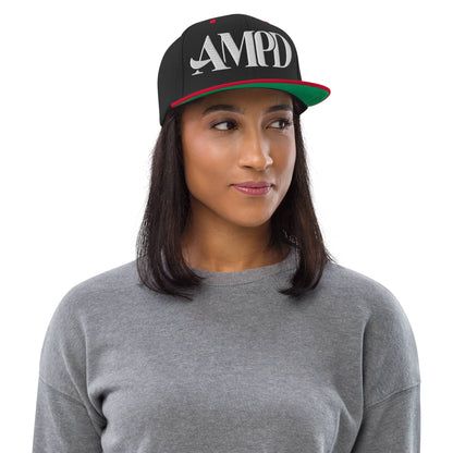Ampd Up Logo Snapback hat in black featuring a stylish design and adjustable fit
