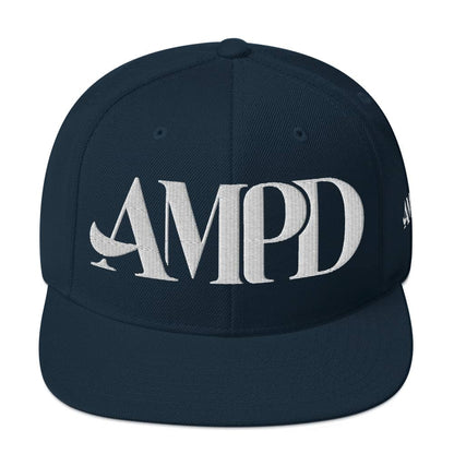 Ampd Up Logo Snapback hat in navy blue with bold embroidered design on the front