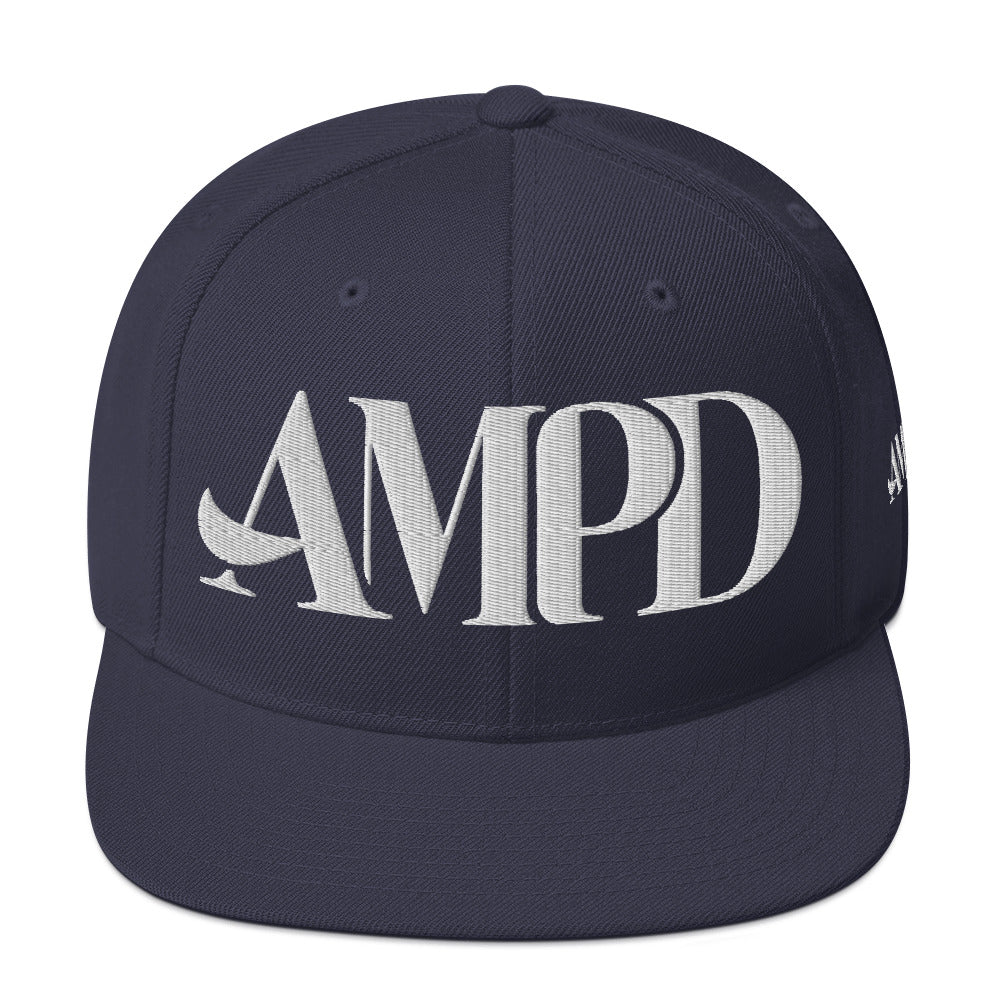 Ampd Up Logo Snapback hat in navy blue with bold white lettering for a stylish look
