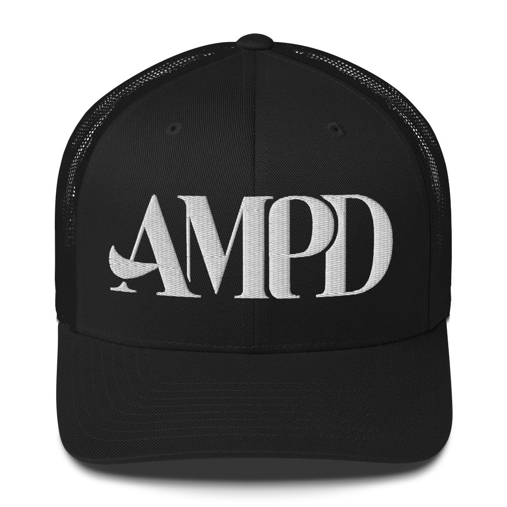 Amp'd Up Logo Trucker Cap in black with a stylish embroidered design for casual wear