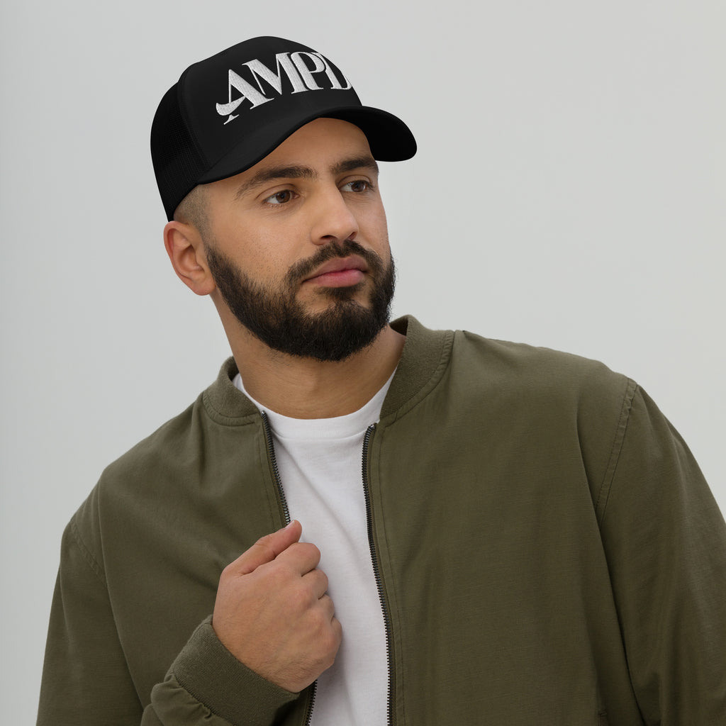 Amp'd Up Logo Trucker Cap in Black with a Stylish Design for Casual Wear