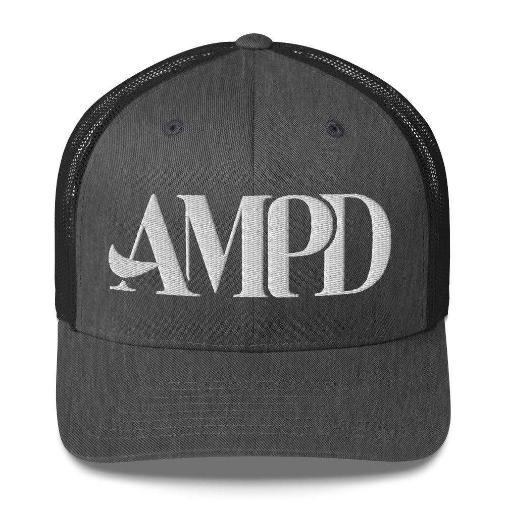 Amp'd Up Logo Trucker Cap in Gray with Mesh Back and Stylish Classic Design