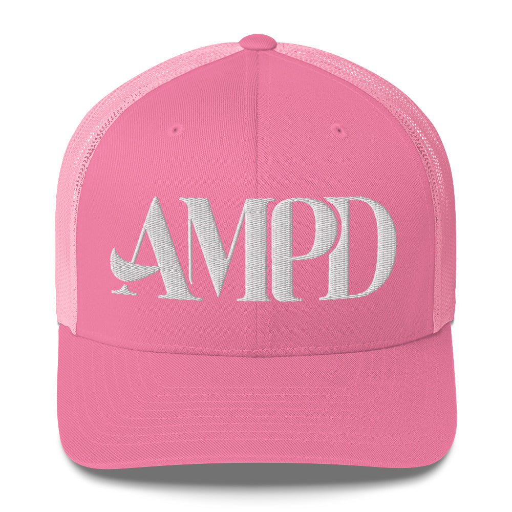 Amp'd Up Logo Trucker Cap in pink with a classic design for stylish wear